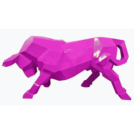 Statue Taureau Origami Animaux Resine - 100cm - Rose