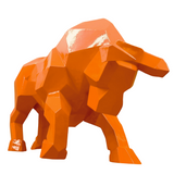 Statue Taureau Origami Animaux Resine - 100cm - Orange