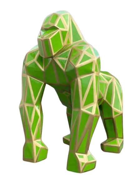 Gorille Origami Animaux Resine - 140cm - Géométrie Vert