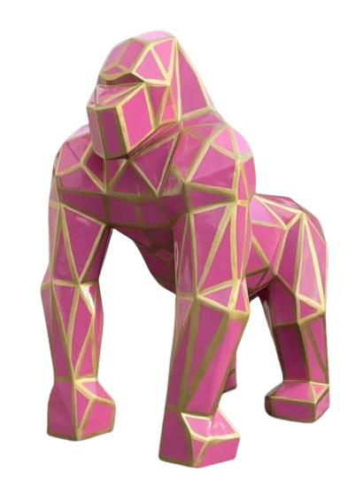 Gorille Origami Animaux Resine - 140cm - Géométrie Rose