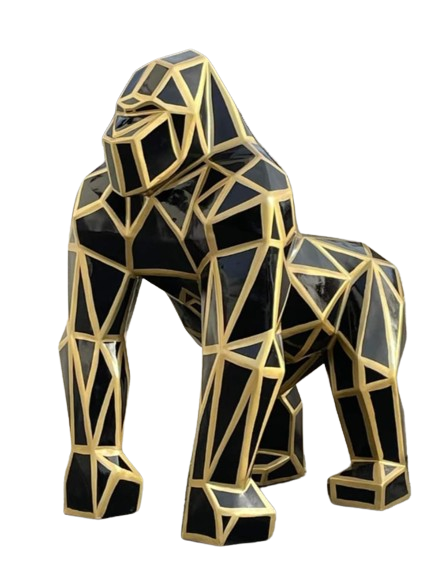 Gorille Origami Animaux Resine - 140cm - Géométrie Noir