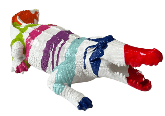 OFFRE DU MOMENT - Statue CROCODILE 40cm - Multi Coulure Blanc - ANIMAUX-RESINE.FR