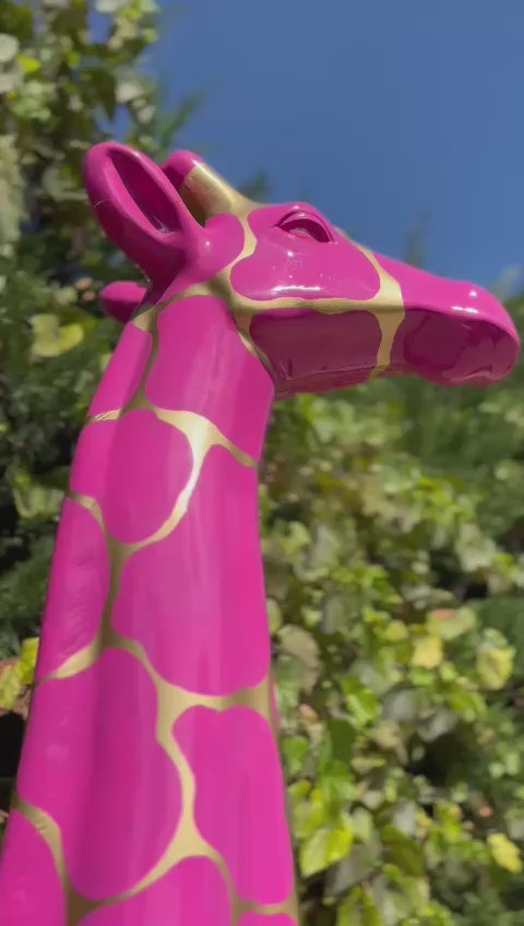 Statue Girafe Animaux Resine - 210cm - Ecaille Rose