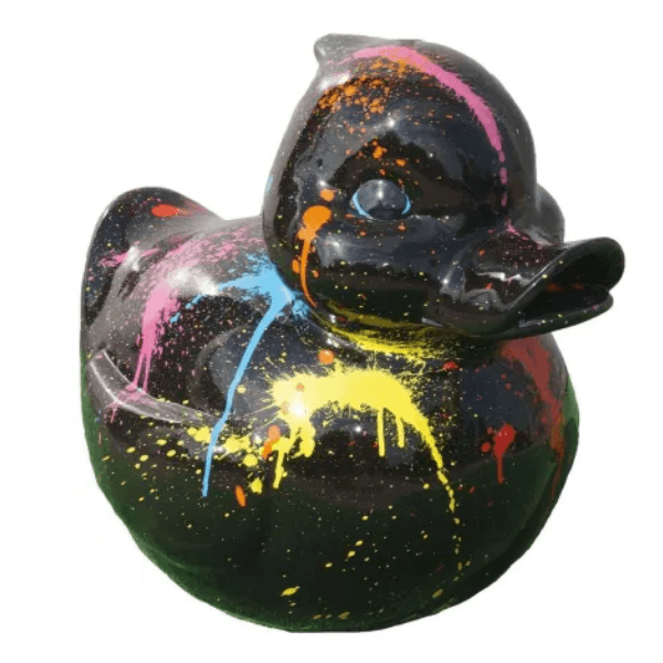 Statue Canard Animaux Resine - 45cm - Tie And Dye Noir - ANIMAUX-RESINE.FR