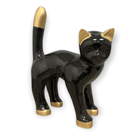 Statue Chat Animaux Resine - 35cm - Mix Noir Doré - ANIMAUX-RESINE.FR