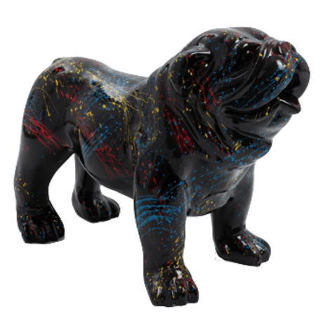 Statue Chien Bouledogue Anglais Animaux Resine - 30cm - Graffiti Noir - ANIMAUX-RESINE.FR