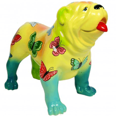 Statue Chien Bouledogue Anglais Animaux Resine - 30cm - Papillons - ANIMAUX-RESINE.FR