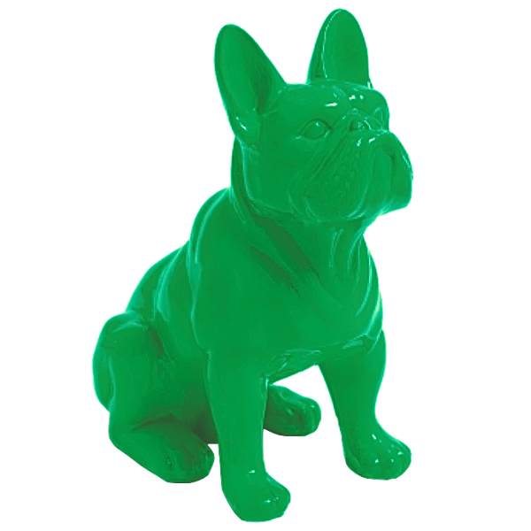 Statue Chien Bouledogue Francais Animaux Resine - 30cm - Vert Pomme - ANIMAUX-RESINE.FR