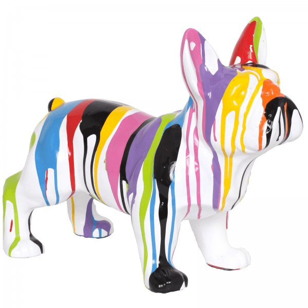 Statue Chien Bouledogue Francais Animaux Resine - 45cm - Multi Coulure Blanc - ANIMAUX-RESINE.FR