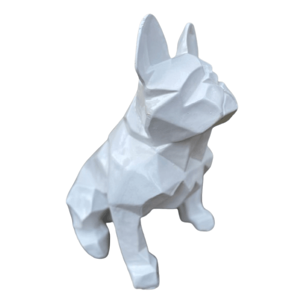 Statue Chien Bouledogue Francais Animaux Resine Origami - 35cm - Blanc - ANIMAUX-RESINE.FR