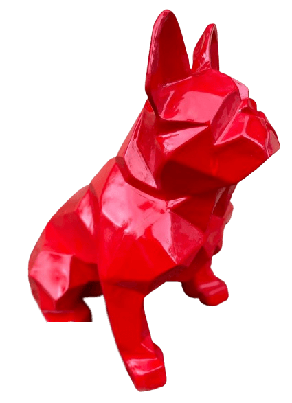 Statue Chien Bouledogue Francais Animaux Resine Origami - 35cm - Rouge - ANIMAUX-RESINE.FR