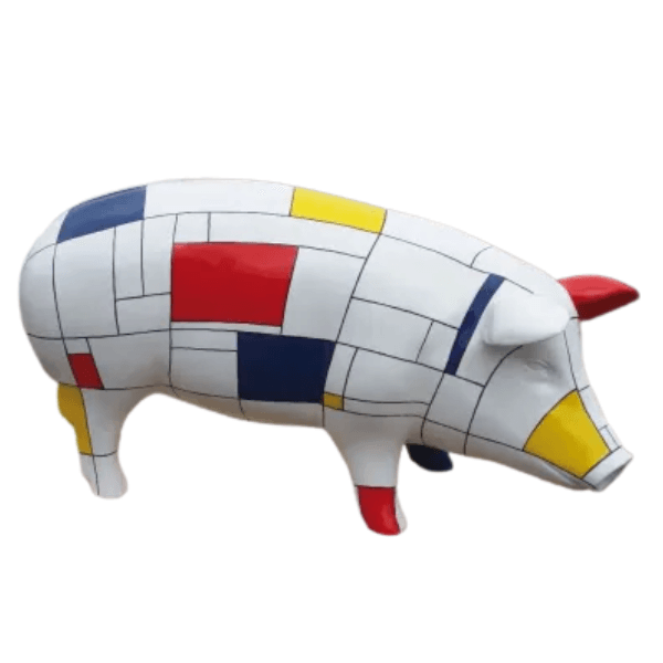 Statue Cochon Animaux Resine - 100cm - Mondrian - ANIMAUX-RESINE.FR