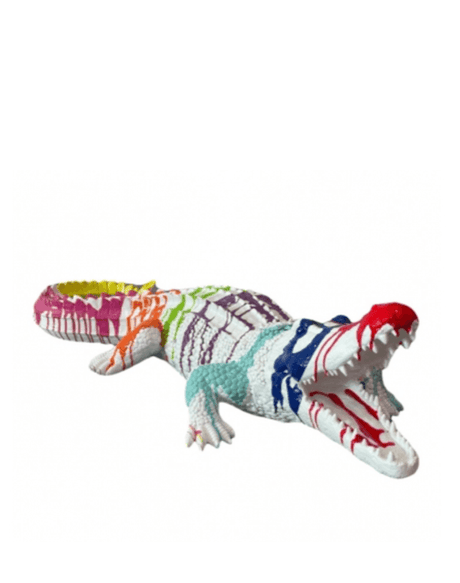 Statue Crocodile Animaux Resine - 120cm - Multi Coulure Blanc - ANIMAUX-RESINE.FR