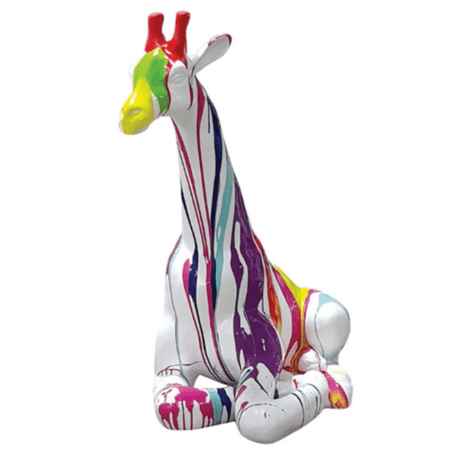 Statue Girafe Animaux Resine - 90cm - Multi Coulure Blanc - ANIMAUX-RESINE.FR