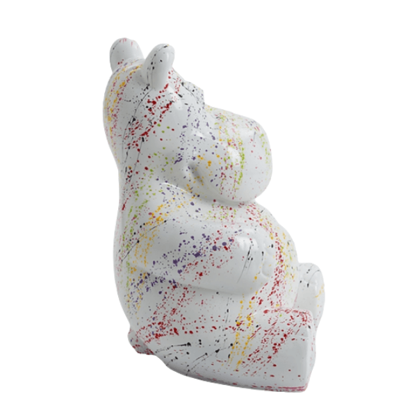 Statue Hippopotame Animaux Resine - 15cm - Graffiti Blanc - ANIMAUX-RESINE.FR