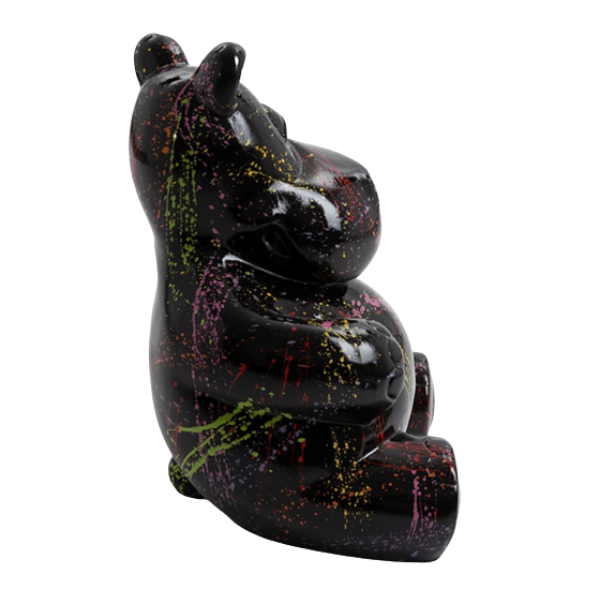 Statue Hippopotame Animaux Resine - 15cm - Graffiti Noir - ANIMAUX-RESINE.FR