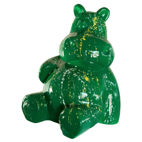 Statue Hippopotame Animaux Resine - 15cm - Graffiti Vert - ANIMAUX-RESINE.FR