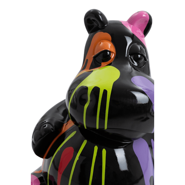 Statue Hippopotame Animaux Resine - 15cm - Multi Coulure Noir - ANIMAUX-RESINE.FR