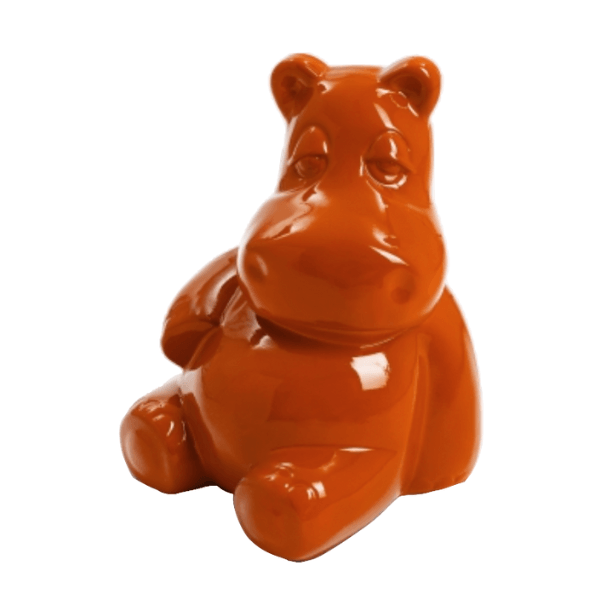 Statue Hippopotame Animaux Resine - 15cm - Orange - ANIMAUX-RESINE.FR