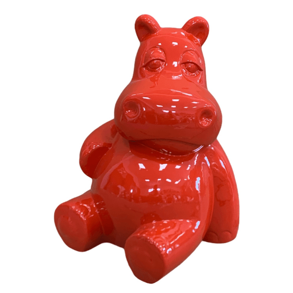 Statue Hippopotame Animaux Resine - 15cm - Rouge - ANIMAUX-RESINE.FR