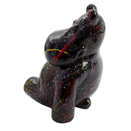 Statue Hippopotame Animaux Resine - 50cm - Graffiti Noir - ANIMAUX-RESINE.FR