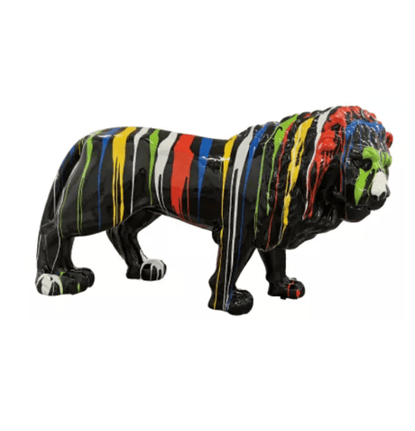 Statue Lion Animaux Resine - 190cm - Multi Coulure Noir - ANIMAUX-RESINE.FR