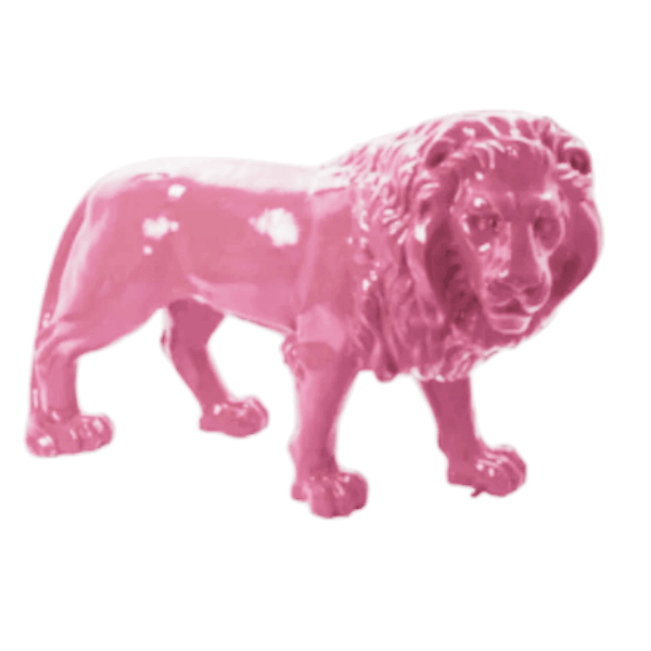 Statue Lion Animaux Resine - 35cm - Rose Clair - ANIMAUX-RESINE.FR