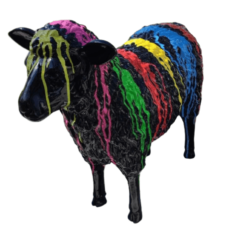 Statue Mouton Animaux Resine - 110cm - Multi Coulure Noir - ANIMAUX-RESINE.FR