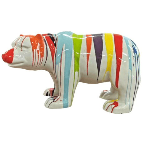 Statue Ours Animaux Resine - 100cm - Multi Coulure Blanc - ANIMAUX-RESINE.FR