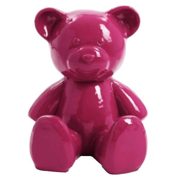 Statue Ours Animaux Resine - 35cm - Rose Fushia - ANIMAUX-RESINE.FR