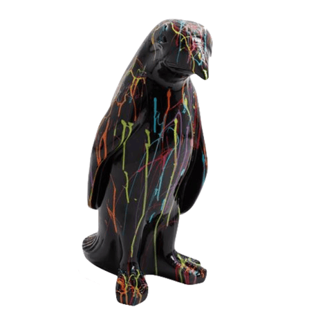 Statue Pingouin Animaux Resine - 120cm - Graffiti Noir - ANIMAUX-RESINE.FR