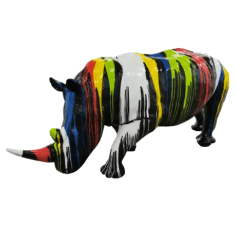 Statue Rhinoceros Animaux Resine - 380cm - Multi Coulure Noir - ANIMAUX-RESINE.FR