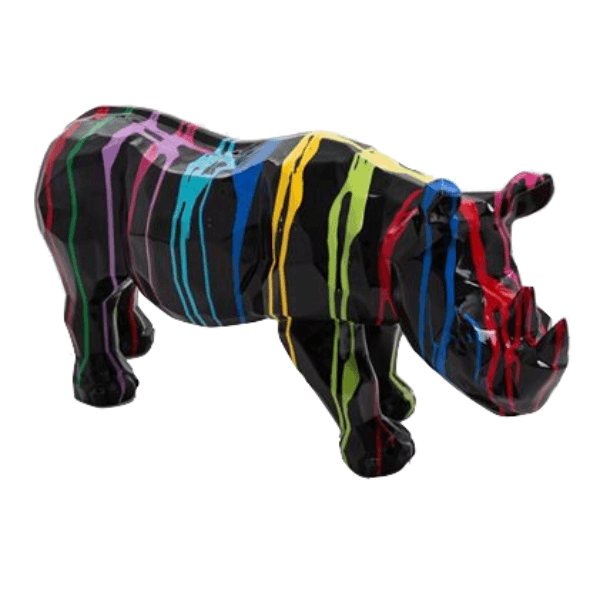 Statue Rhinoceros Origami Animaux Resine - 100cm - Multi Coulure Noir - ANIMAUX-RESINE.FR