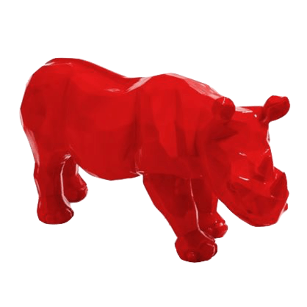 Statue Rhinoceros Origami Animaux Resine - 100cm - Rouge - ANIMAUX-RESINE.FR