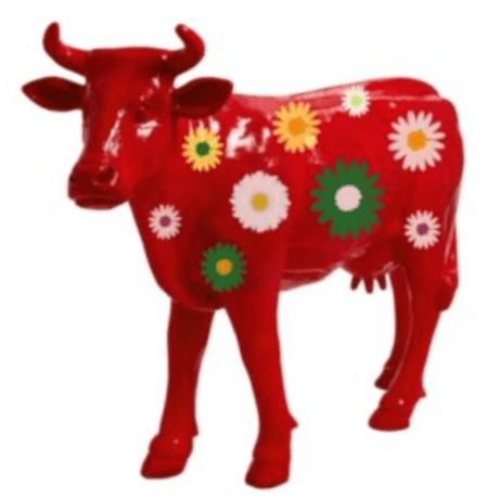 Statue Vache Animaux Resine - 140cm - Rouge Fleuri - ANIMAUX-RESINE.FR