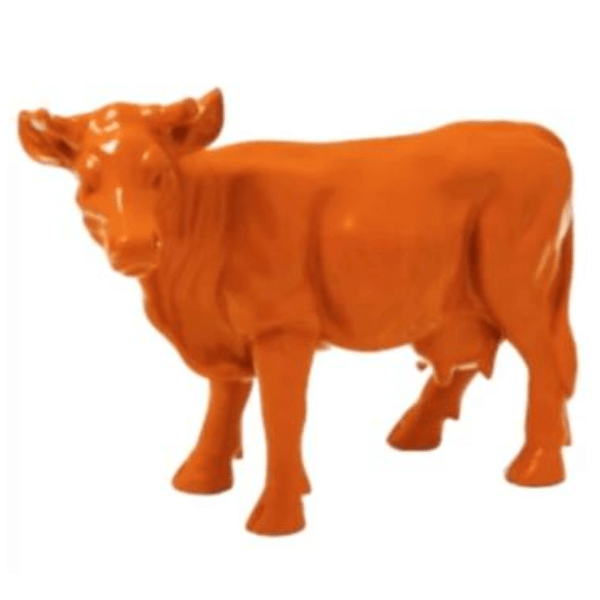 Statue Vache Animaux Resine - 50cm - Orange - ANIMAUX-RESINE.FR