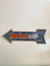 PLAQUE FLECHE MÉTAL BEER BAR 45x15 CM - PLAQUE DECORATIVE - ANIMAUX-RESINE.FR