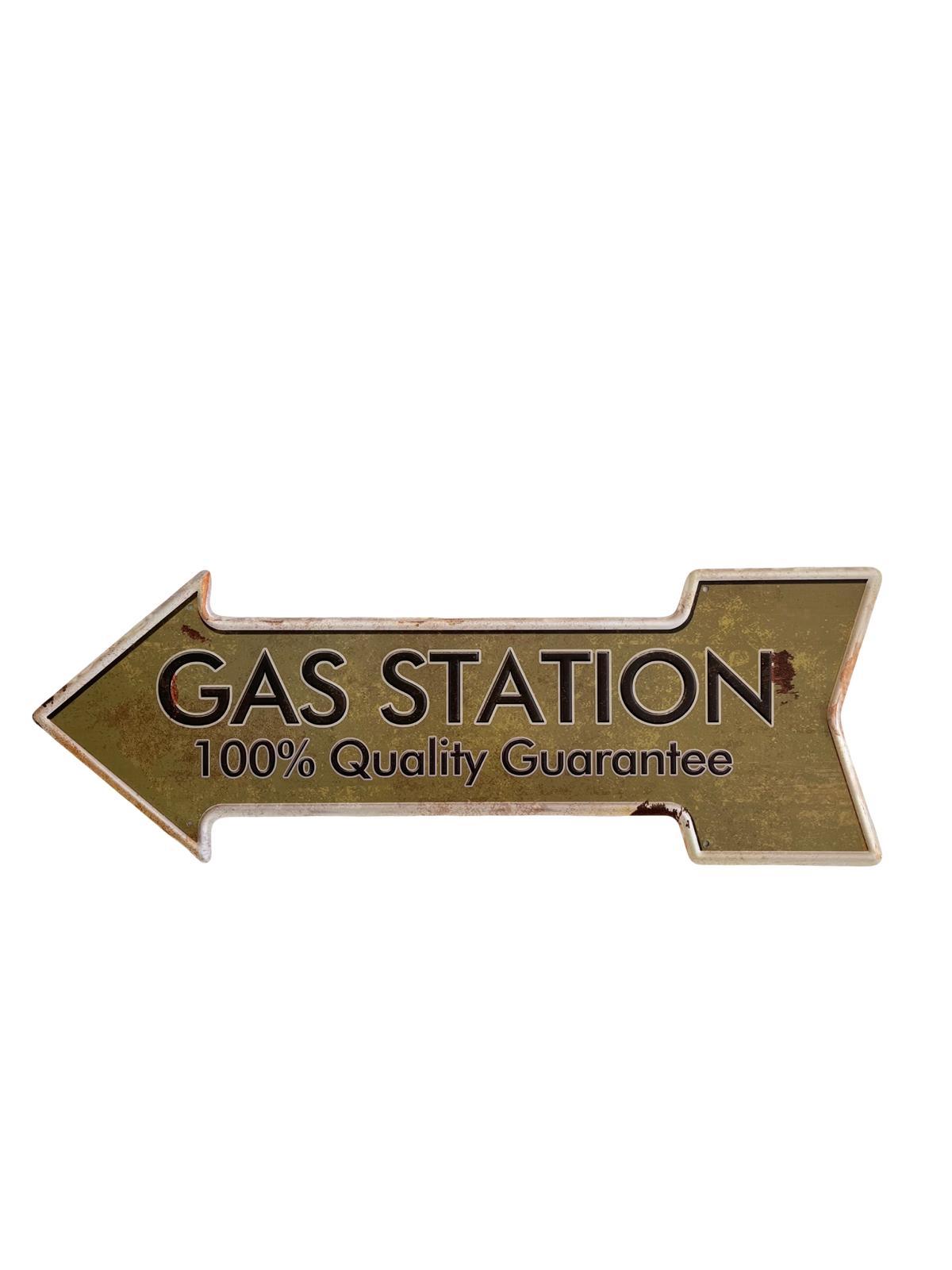 PLAQUE FLECHE MÉTAL GAS STATION 45x15 CM - PLAQUE DECORATIVE - ANIMAUX-RESINE.FR