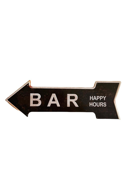 PLAQUE FLECHE MÉTAL HAPPY HOURS 45x15 CM - PLAQUE DECORATIVE - ANIMAUX-RESINE.FR