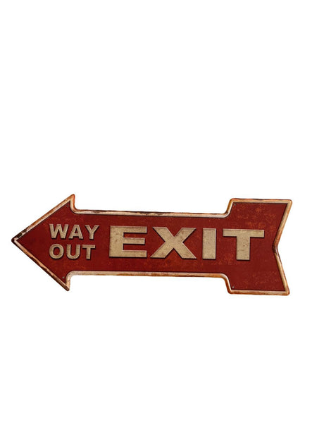 PLAQUE FLECHE MÉTAL WAY OUT 45x15 CM - PLAQUE DECORATIVE - ANIMAUX-RESINE.FR