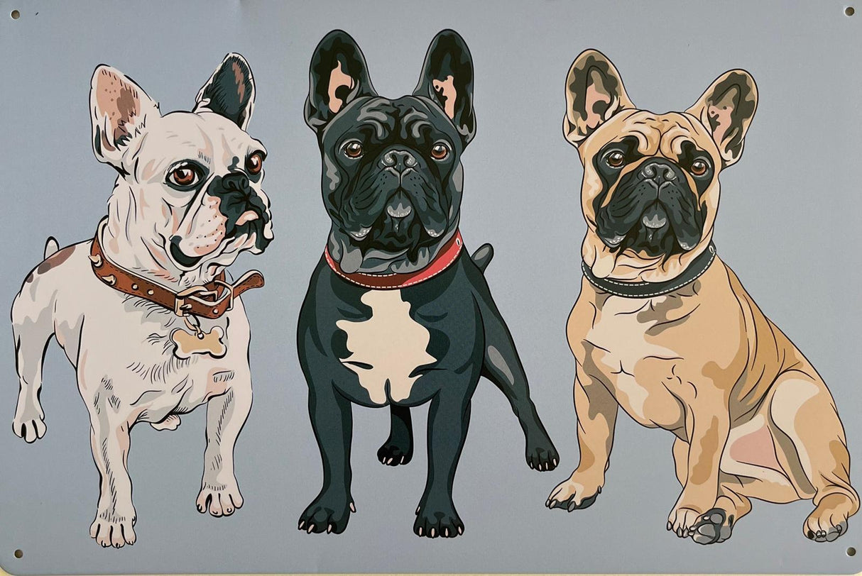 PLAQUE MÉTAL BOULEDOGUE 30X20 CM - PLAQUE DECORATIVE - ANIMAUX-RESINE.FR