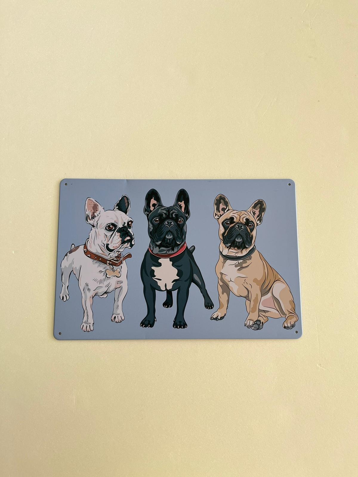 PLAQUE MÉTAL BOULEDOGUE 30X20 CM - PLAQUE DECORATIVE - ANIMAUX-RESINE.FR