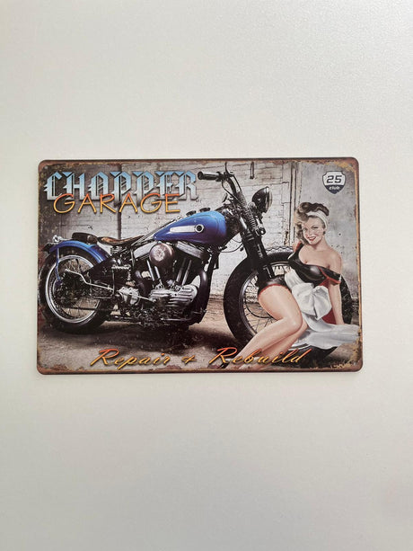 PLAQUE MÉTAL CHOPPER 30X20 CM - PLAQUE DECORATIVE - ANIMAUX-RESINE.FR