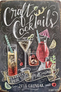 PLAQUE MÉTAL COCKTAILS 30X20 CM - PLAQUE DECORATIVE - ANIMAUX-RESINE.FR