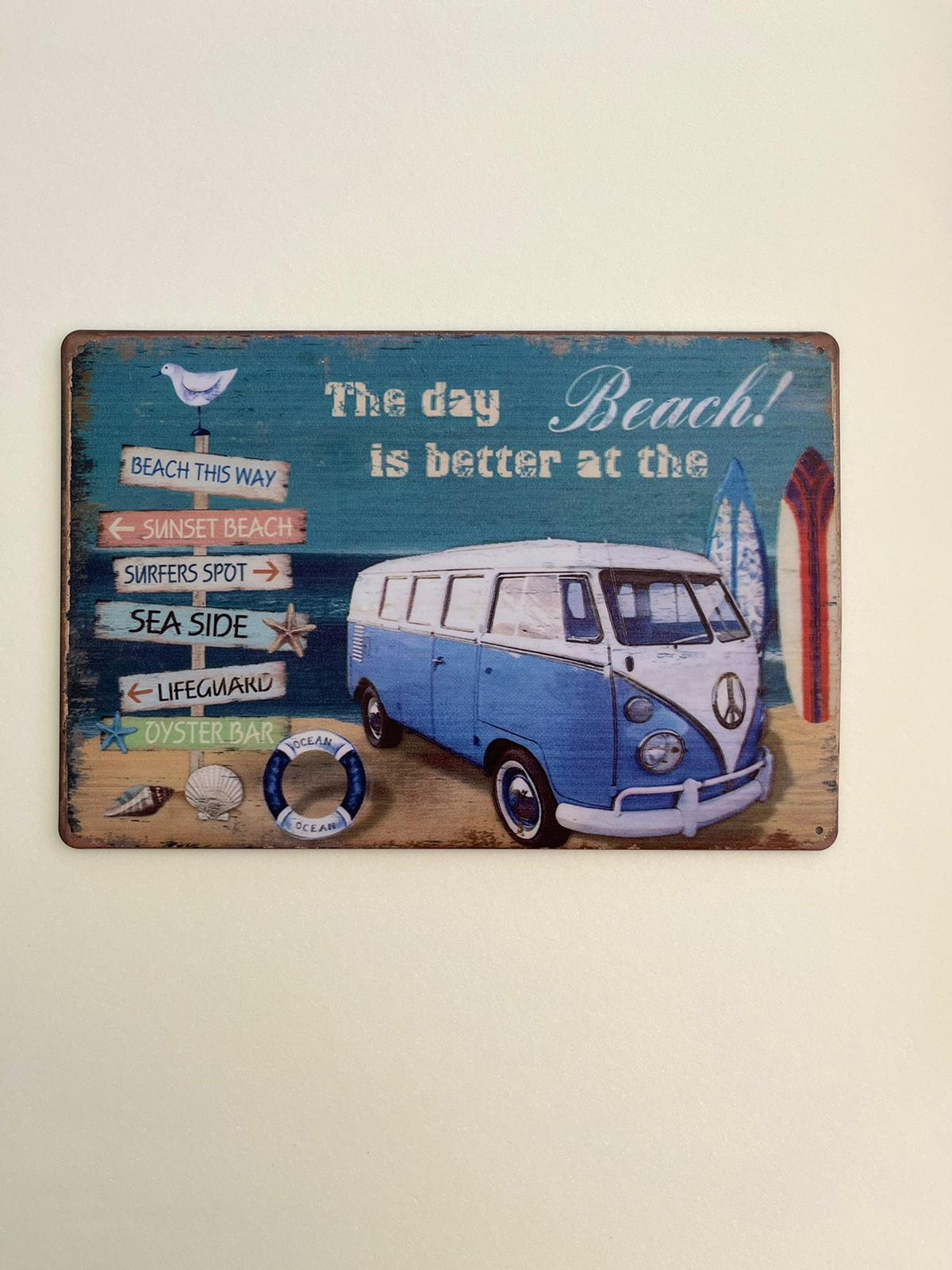 PLAQUE MÉTAL COMBI BEACH 30X20 CM - PLAQUE DECORATIVE - ANIMAUX-RESINE.FR