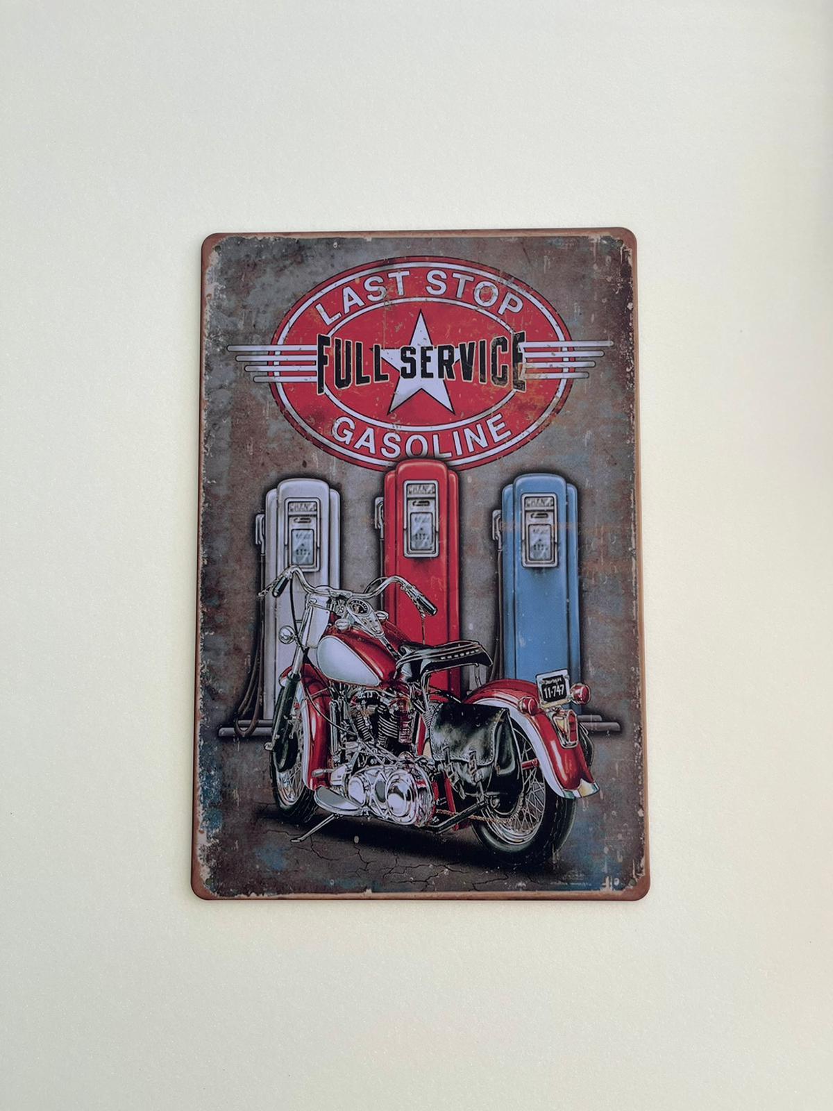 PLAQUE MÉTAL FULL SERVICE GASOLINE BIKE 30X20 CM - PLAQUE DECORATIVE - ANIMAUX-RESINE.FR