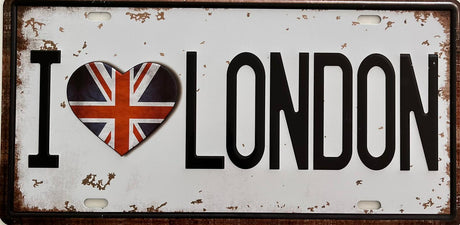 PLAQUE MÉTAL I LOVE LONDON 15x30 CM - PLAQUE DECORATIVE - ANIMAUX-RESINE.FR