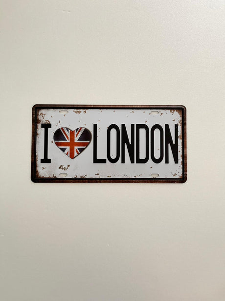 PLAQUE MÉTAL I LOVE LONDON 15x30 CM - PLAQUE DECORATIVE - ANIMAUX-RESINE.FR