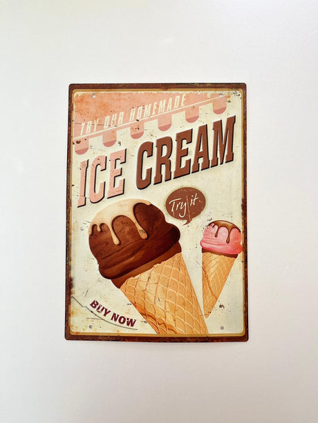 PLAQUE MÉTAL ICE CREAM 30X20 CM - PLAQUE DECORATIVE - ANIMAUX-RESINE.FR