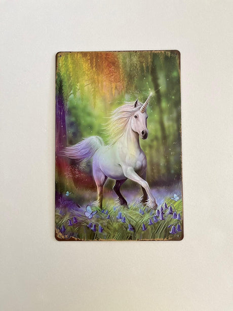 PLAQUE MÉTAL LICORNE 30X20 CM - PLAQUE DECORATIVE - ANIMAUX-RESINE.FR